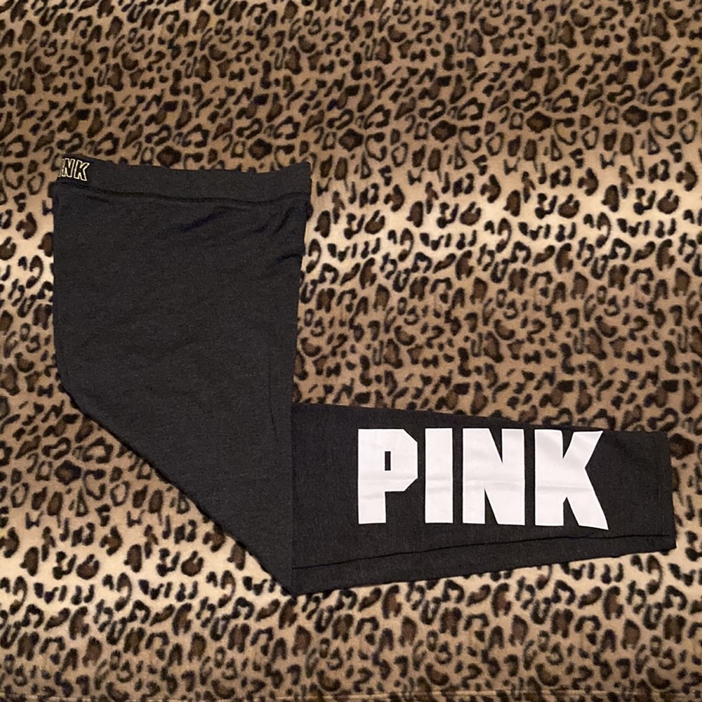 EUC Victoria's Secret PINK LOGO Yoga Pants Leggings Women’s Size M Charcoal Gray
